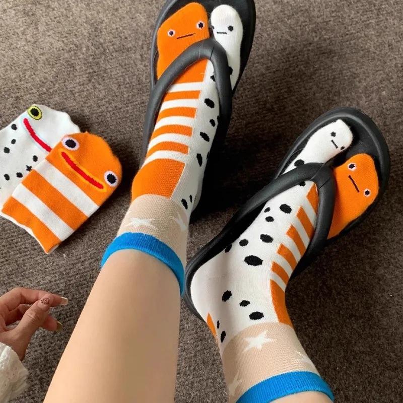 Harajuku Fashion Toe Socks Striped Eel Funny Personalized Mid Tube Socks Japanese Sweat Absorbing Breathable Cotton Soft Sock