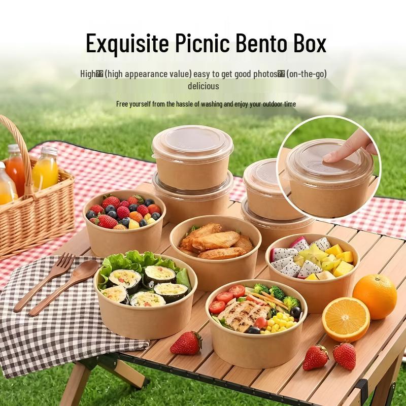 Disposable Kraft Paper Round Takeout Containers with Lids