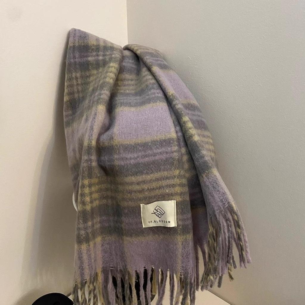 New Maillard Plaid Scarf Women's Autumn and Winter Same Style Retro Mohair Student Thickened Warm Scarf