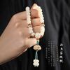 Natural White Jade Bodhi Root Vintage Chinese Style Women's Versatile Hand Jewelry Bead Bracelet with Double Circle Lotus Pendant