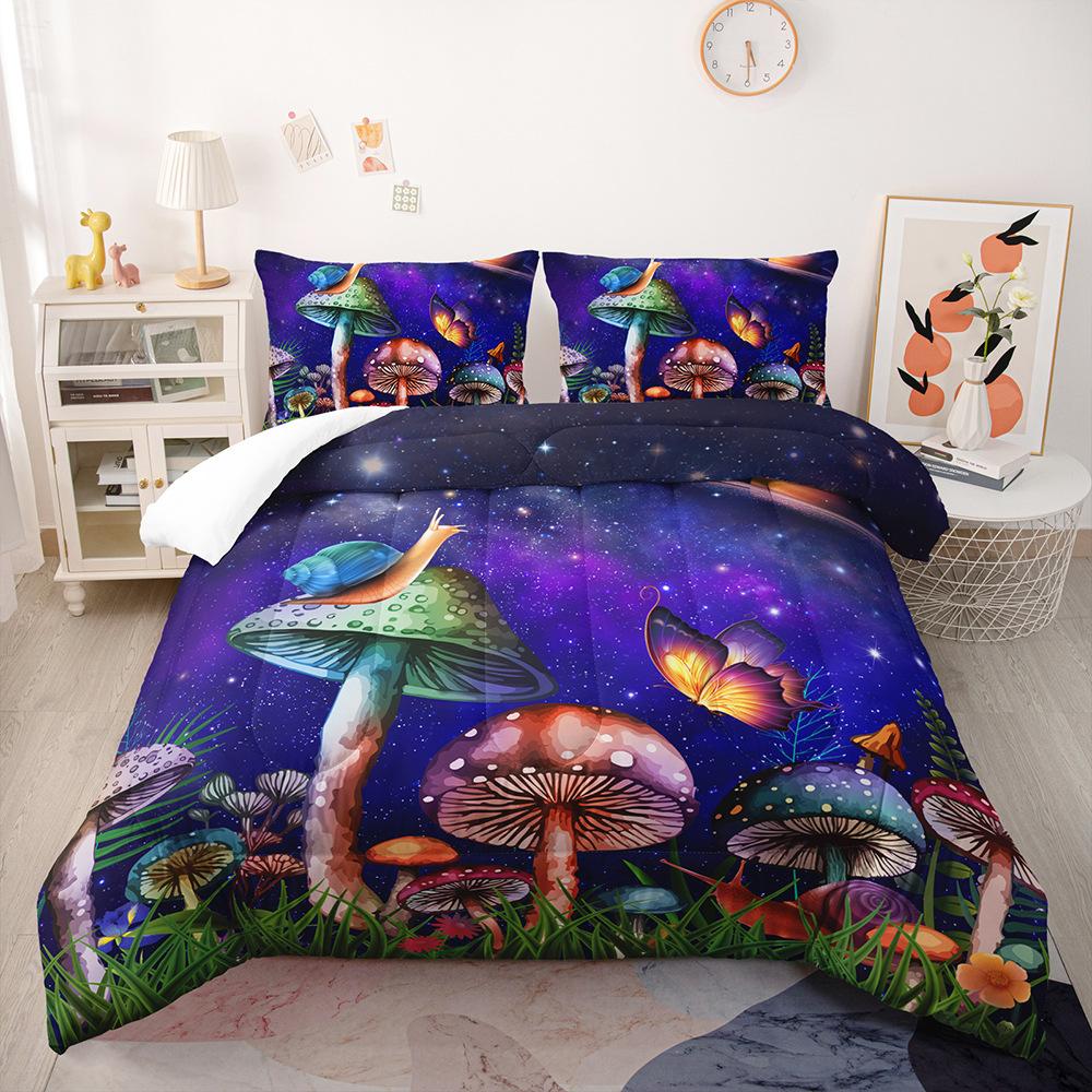 Dreamy Colorful Mushroom Bedding Set Print Polyester Duvet Cover Single Twin Queen King Size for Home Decoration Birthday Gift