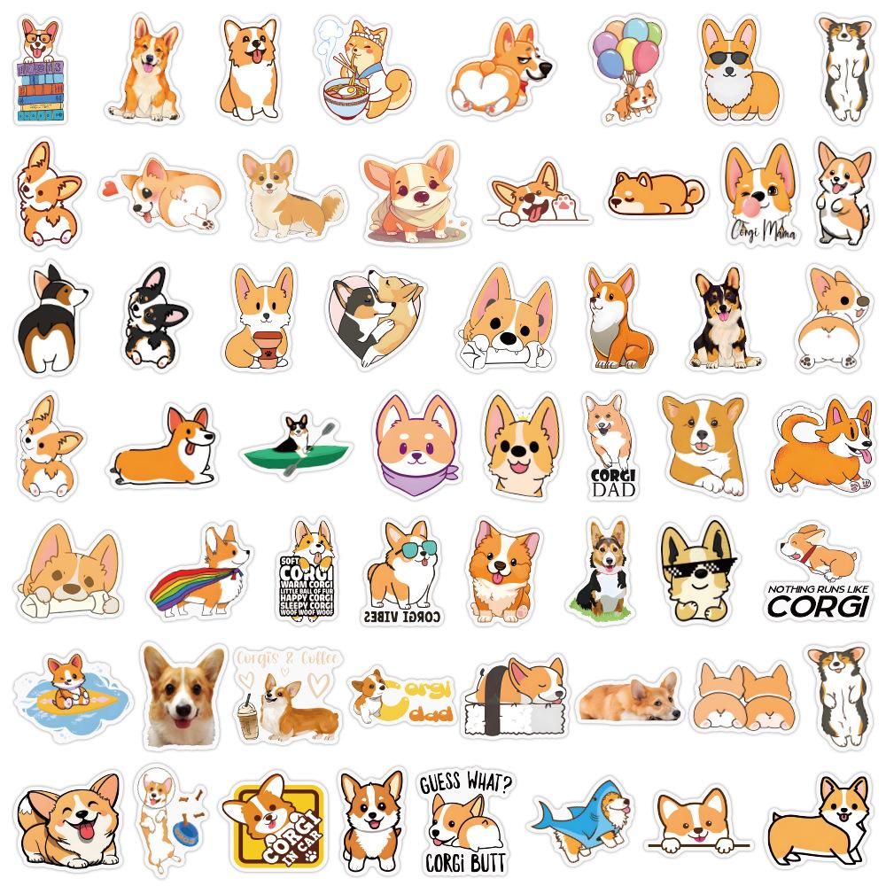 110 Cartoon Animals Corgi Doodle Stickers Notebook Skateboard Suitcase Decorative Hand Note Stickers