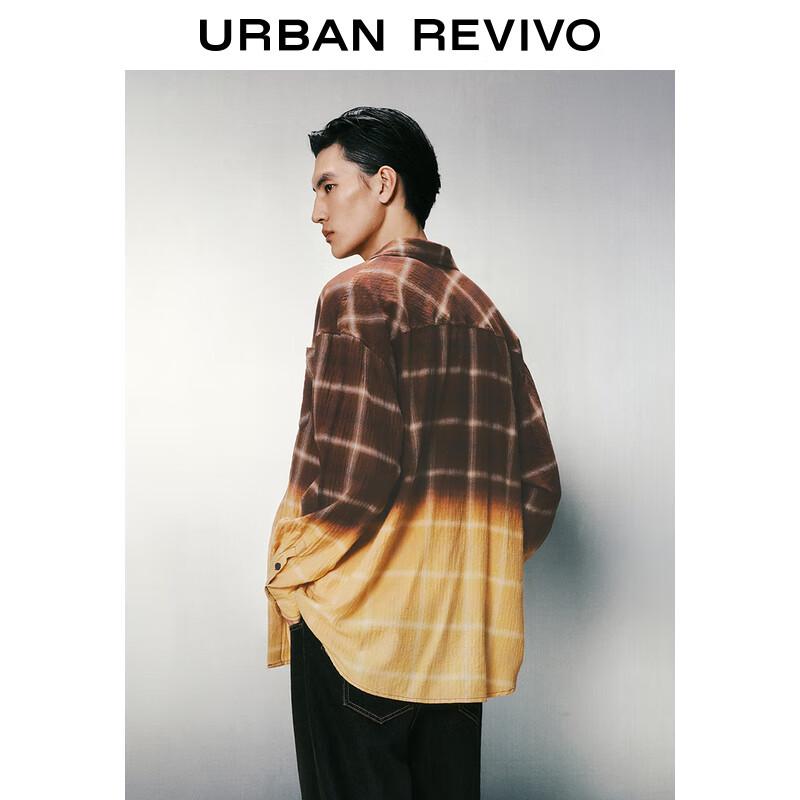 UR 2025 Men's Street Casual Color Block Plaid Patchwork Long Sleeve Shirt