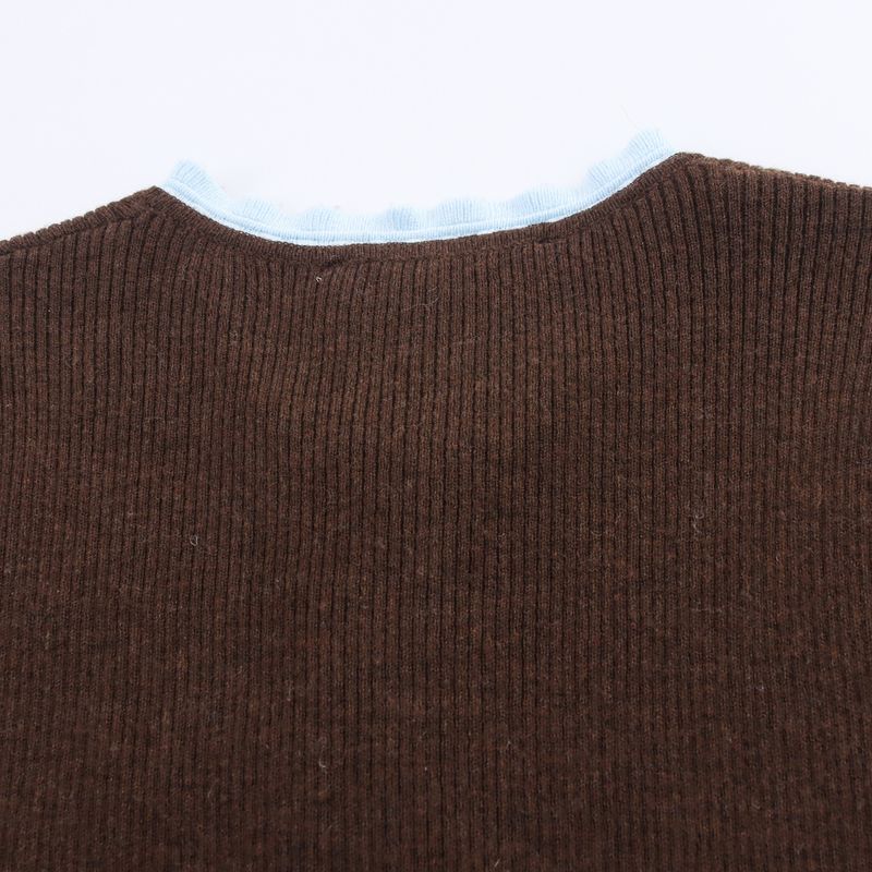 Kaslead New Women Clothes Western Style Fashion Simple Contrast Color Knitted Short Sleeve Outerwear 0014114 700