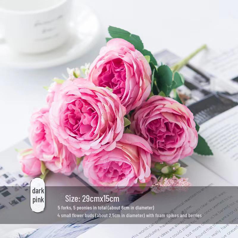 Artificial White Peony Bouquet Vase Decoration for Home or Wedding