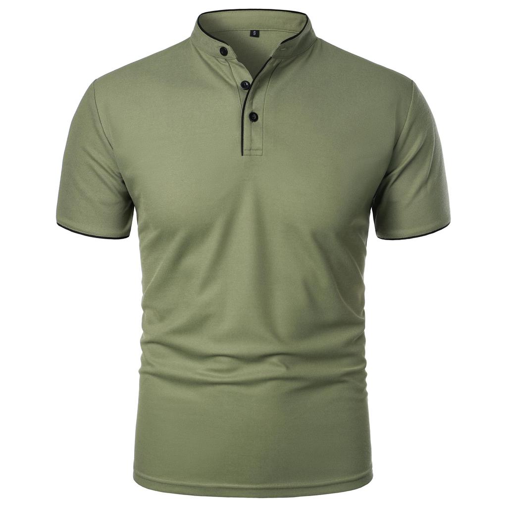 Camiseta casual de manga corta con cuello mao de color liso para hombre