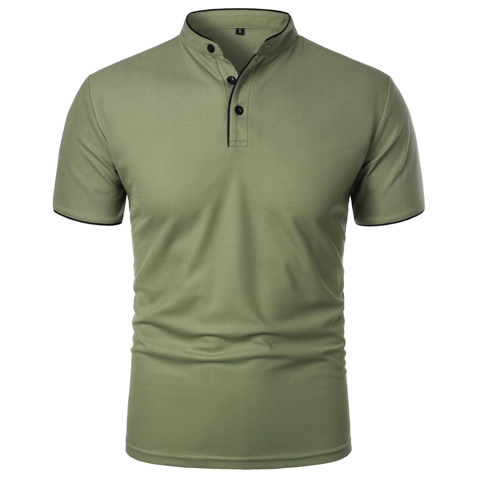 

Men s Solid Color Short-sleeved Stand Collar T-shirt Casual Top XXXL