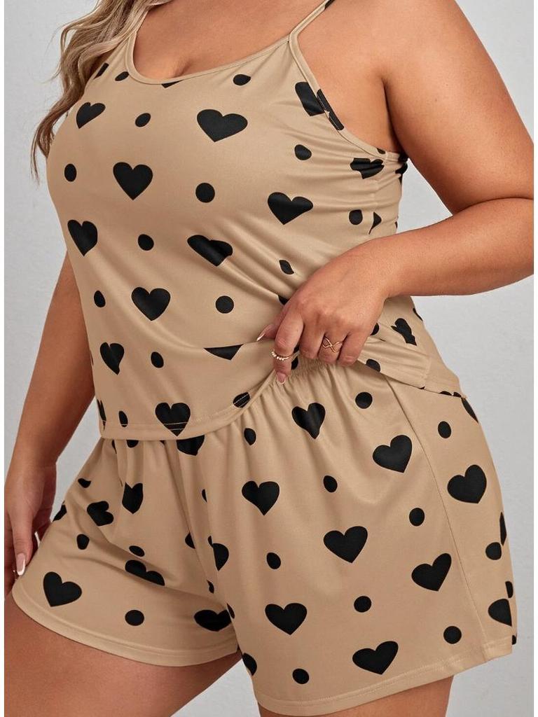 Plus Size Sexy Camisole Set: European & American Thin Printed Pajamas for Women
