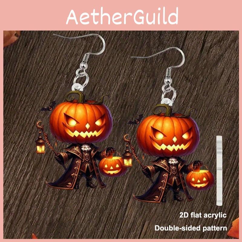 Halloween Themed Cartoon Pumpkin Pattern Women Acrylic Earrings For Casual Fashion Adults