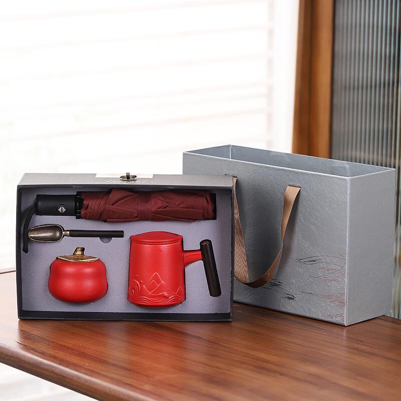 

Подарочный набор «Предметы первой необходимости для бизнеса» с красной керамической кружкой