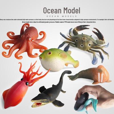 Soft Rubber Marine Animal Stress Relief Toys: Pufferfish, Octopus, Crab, Dunkleosteus Squeeze Models