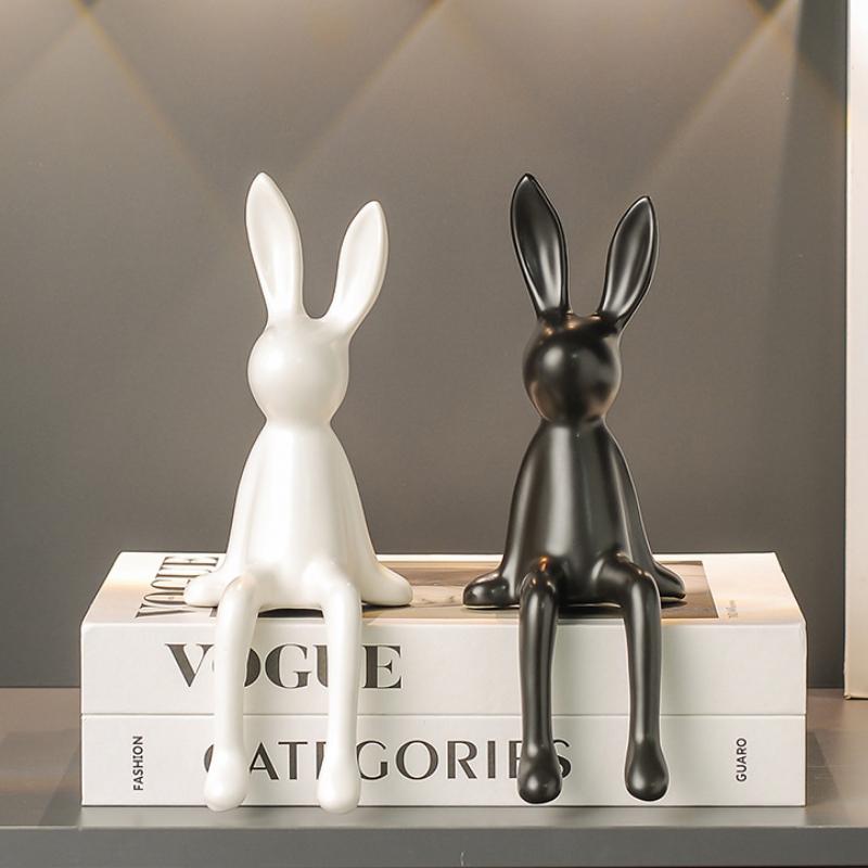 Ceramiczna Figurka Siedzącego Królika z Długimi Uszami Dekoracja Krawędzi Stołu Luksusowa Dekoracja Domu Salon Półka na Książki Szafka na Wino Ozdoby Artystyczne