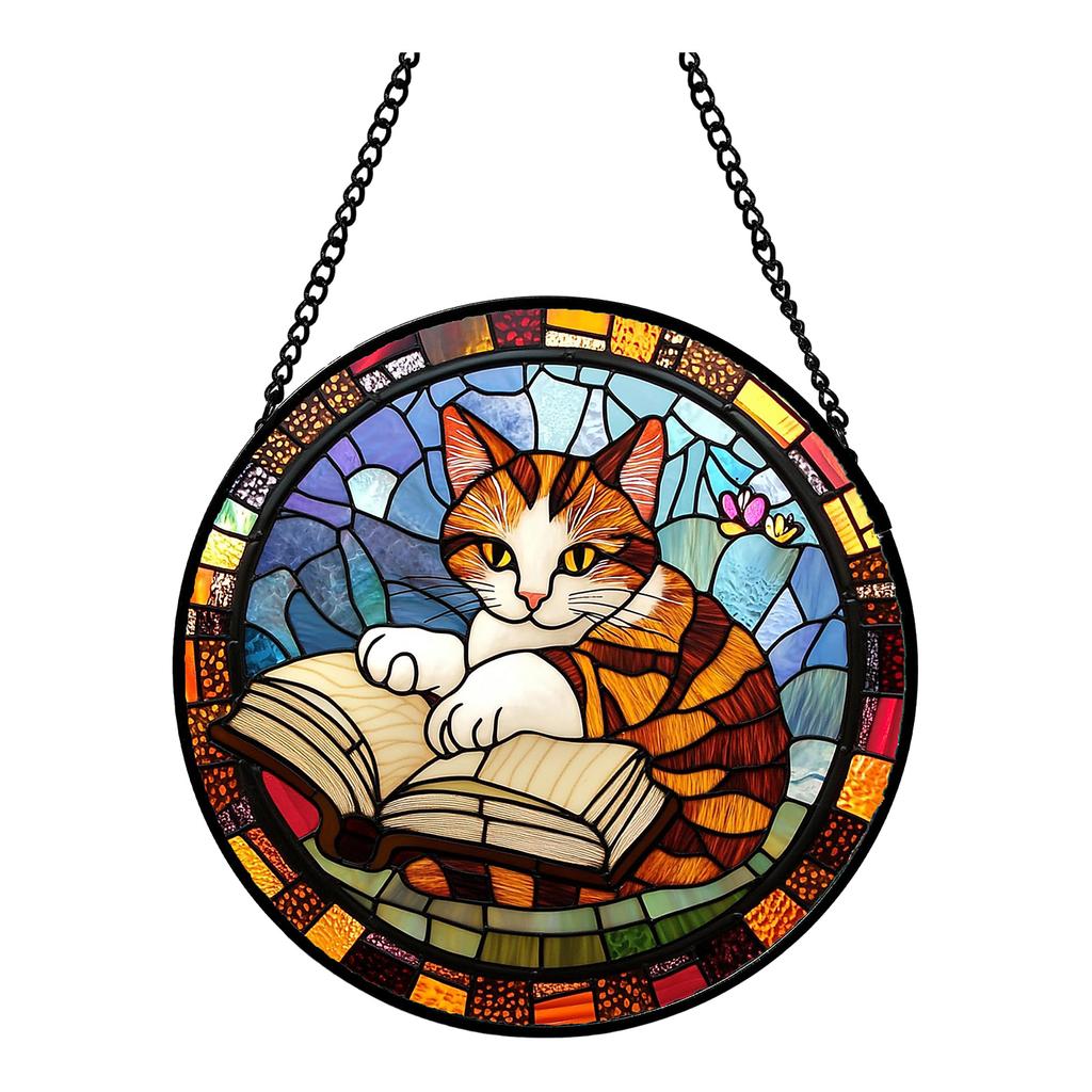 Acrylic Hanging Window Ornament Stained Glass Style Bird Design Round Shape Decorative Suncatcher with Chain for Indoor Outdoor Display