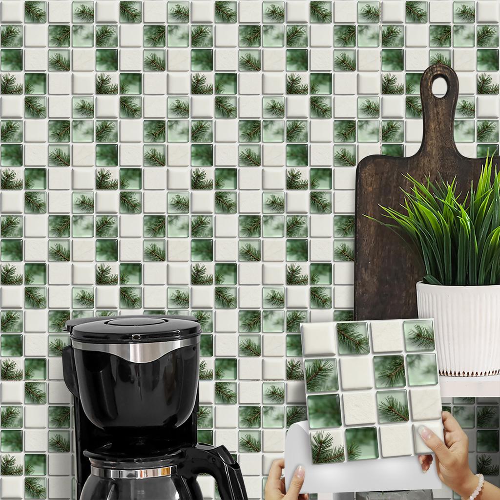 10Pcs Glossy Marble Mosaic Tile Stickers Waterproof Self-Adhesive Geometric Wall Floor Decals Kitchen Backsplash Home DIY Decoration