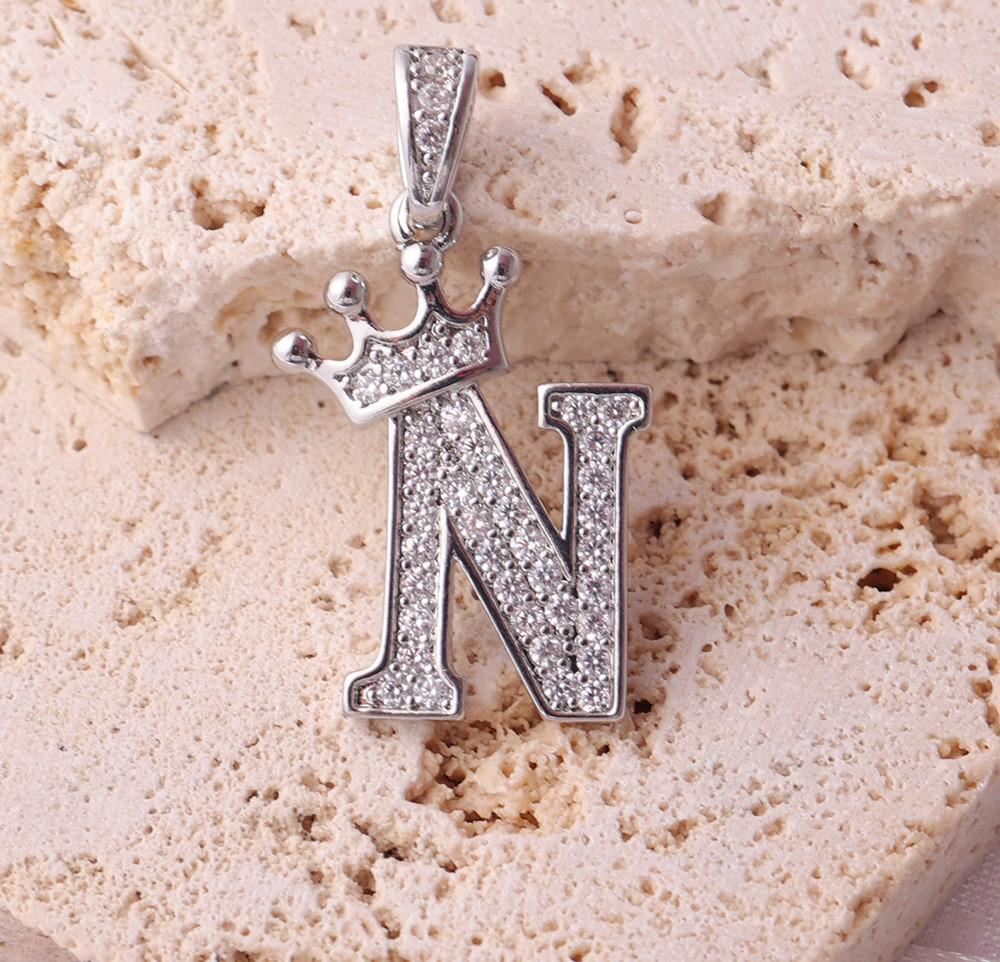 Gold-Plated Crown Rhinestone Letter Pendant Necklace