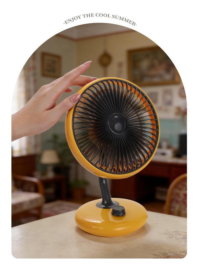 Retro USB-Powered Silent Desk Fan with Stepless Speed Control and Portable Brushless Motor