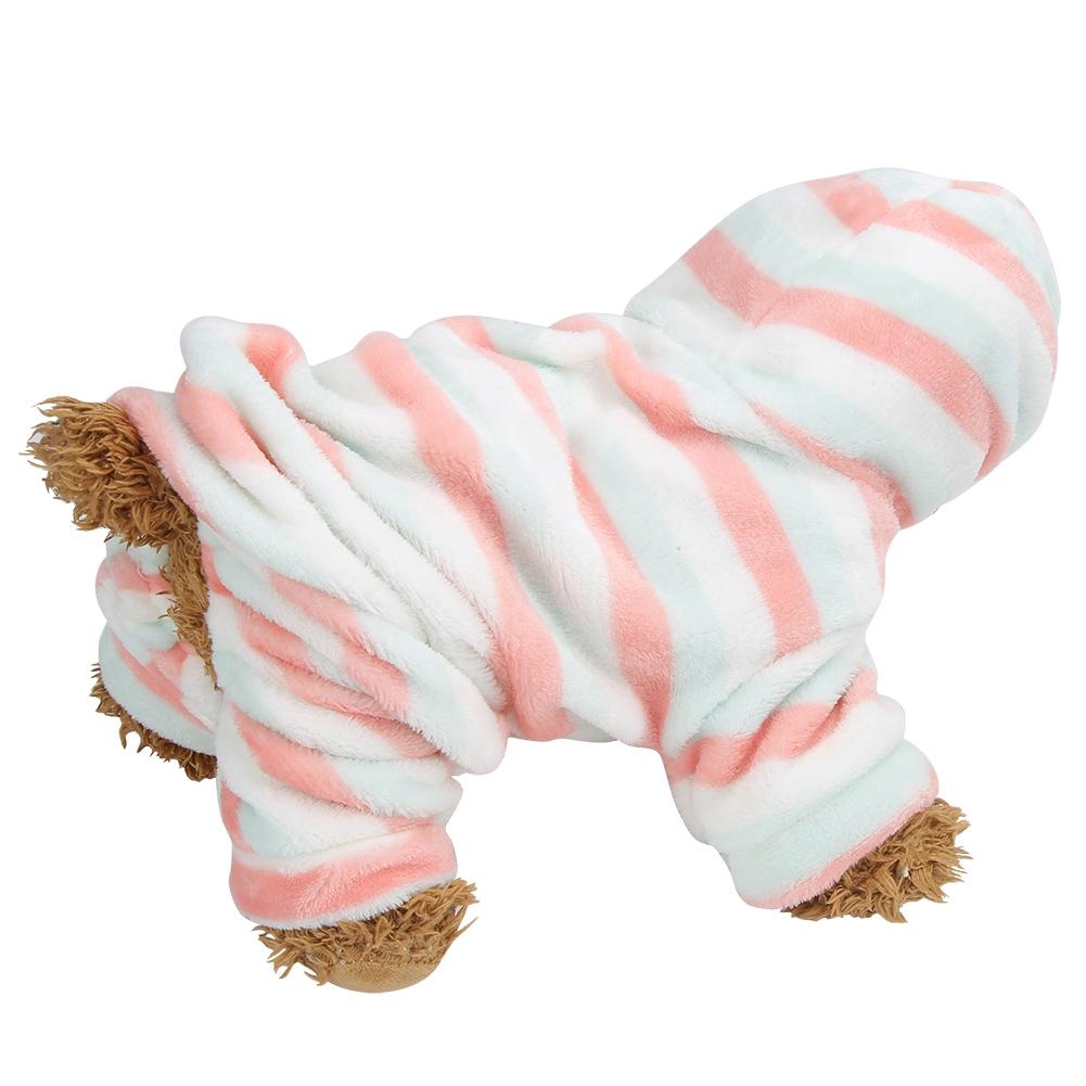 Coral Fleece Light Red Green Stripe Autumn Winter Four Feet Pet Hoodies Clothes Warm Pajamas Clothing for Dogs Cats