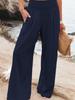 High Waisted Wide Leg Pants with Elastic Waistband, Light Beige Loose Fit Trousers for Women