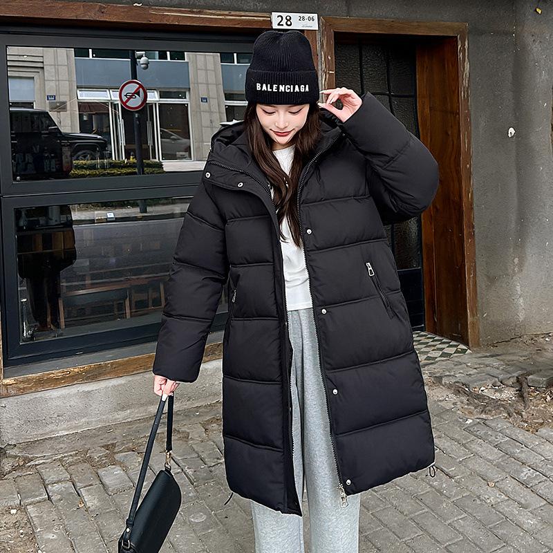 Russia thickened winter long knee cotton clothes women's Korean version thickened hooded simple bread clothes winter coat