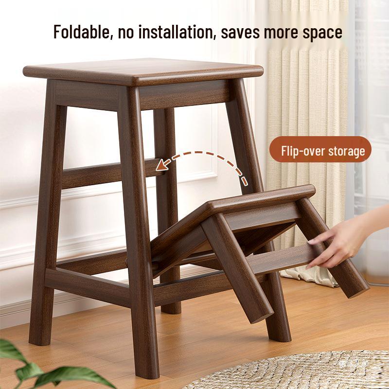 Multifunctional Solid Wood Folding Step & Bar Stool for Reaching High Places and Climbing, with Dual-Use Design
