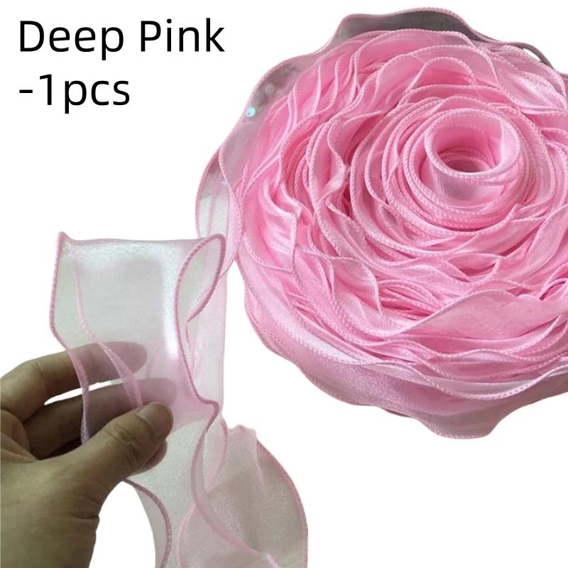 5M Organza Ribbon Wavy Edge Mesh Ribbon Strip DIY Bouquet Wrapping Supplies Handmade Bow Crafts Material Festival Party Decor