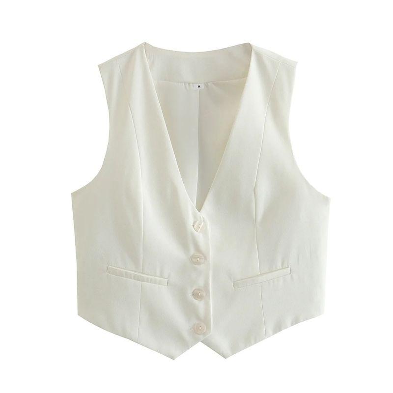 Spring and Summer New Women's Clothing Minimalist Style V Neck Sleeveless Decorated Row Button Short Candy Color Vest Jacket 2347888