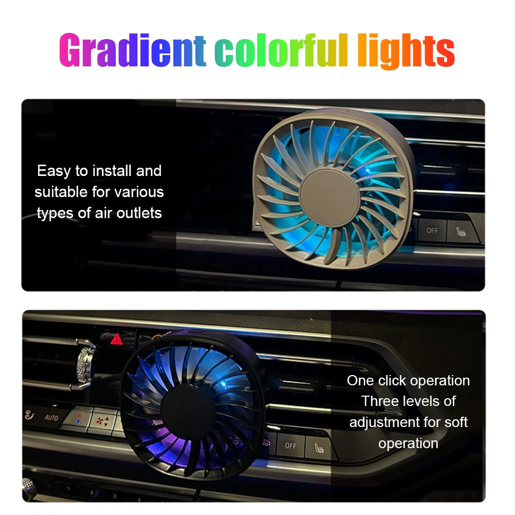Powerful USB Fan Colorful LED Light Low Noise Multi-function Car Interior Cooler 3 Speed For Car Air Outlet Mini Air Conditioner
