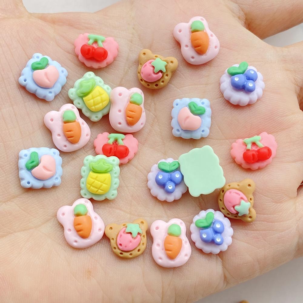 30Pcs Cute Mini Fruit Cherries,strawberry Cookies Nail Art Resin Designer Charms DIY Craft For Nail 3D Decorations Jewelry