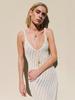 Sexy Knitted White Hollow Oblique Striped Sling Deep V-neck Dress 2025 Female Summer Slim Beach Vacation K137