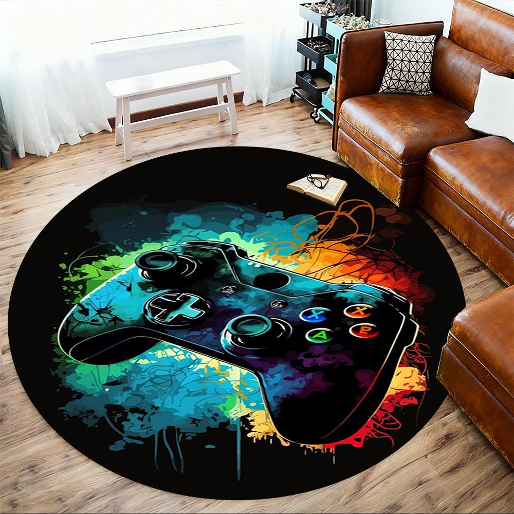 1PC Gaming Controller Rainbow Round Chair mat Area Rug - Non-Slip, Floor Mat for Office, Bedroom, home decor Christmas Gift c0528117