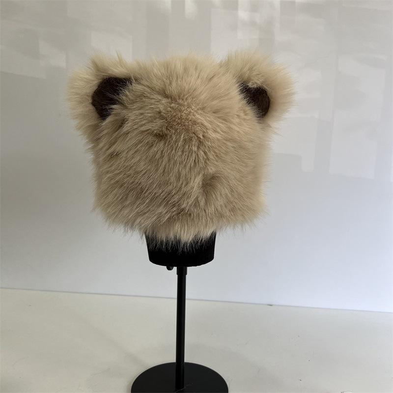 Niedliche Plüsch-Überziehmütze mit integriertem Fell, Herbst und Winter warm, Cartoon-Ohren, kleine frische Studenten-Ohrenschutzmütze