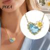 Elegant Birth Flower Jewelry Birthstone Heart Necklace, Stone And Pendant Jan To Stylish Lightweight Dec Floral Birthday Gift for Mom Wife Girlfriend