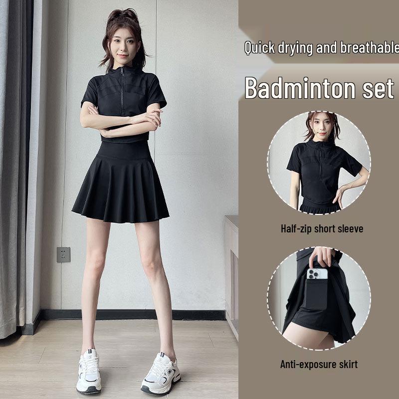 Women's Quick-Dry Sports Set: Summer Tennis Skirt & Short Sleeve Top for Running, Badminton, Yoga, and Fitness