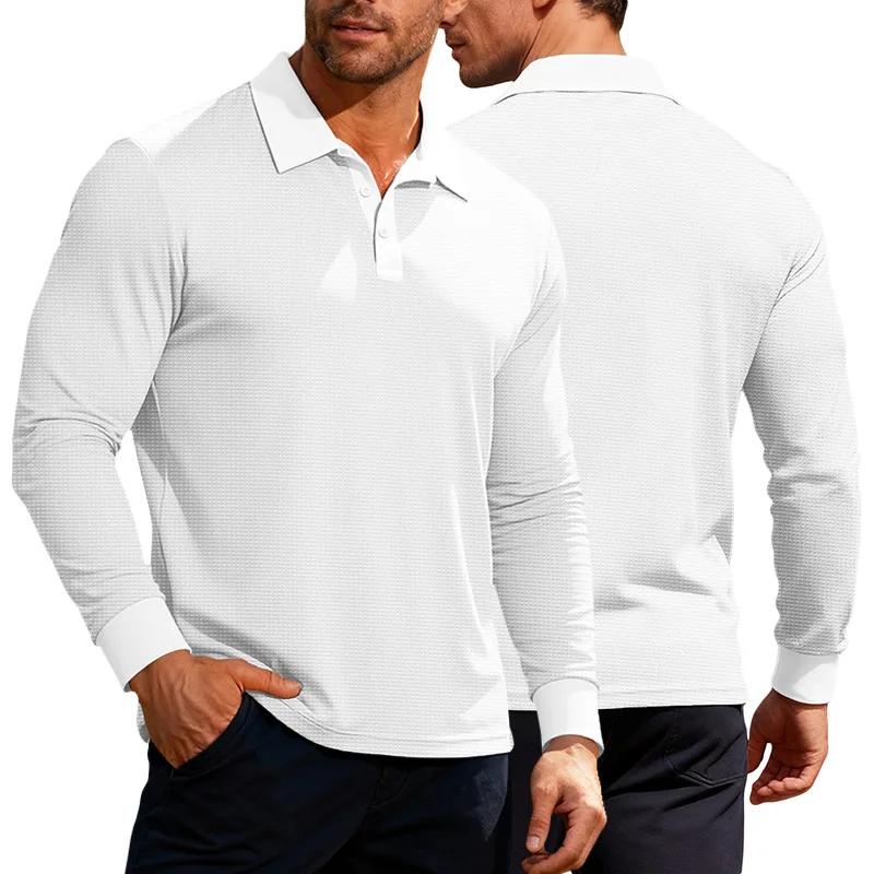 Spring Autumn Long Sleeve Lapel Polo Shirt Men Casual Button Collar Holiday Wear Men's Waffle T-Shirt Fashionable Polos