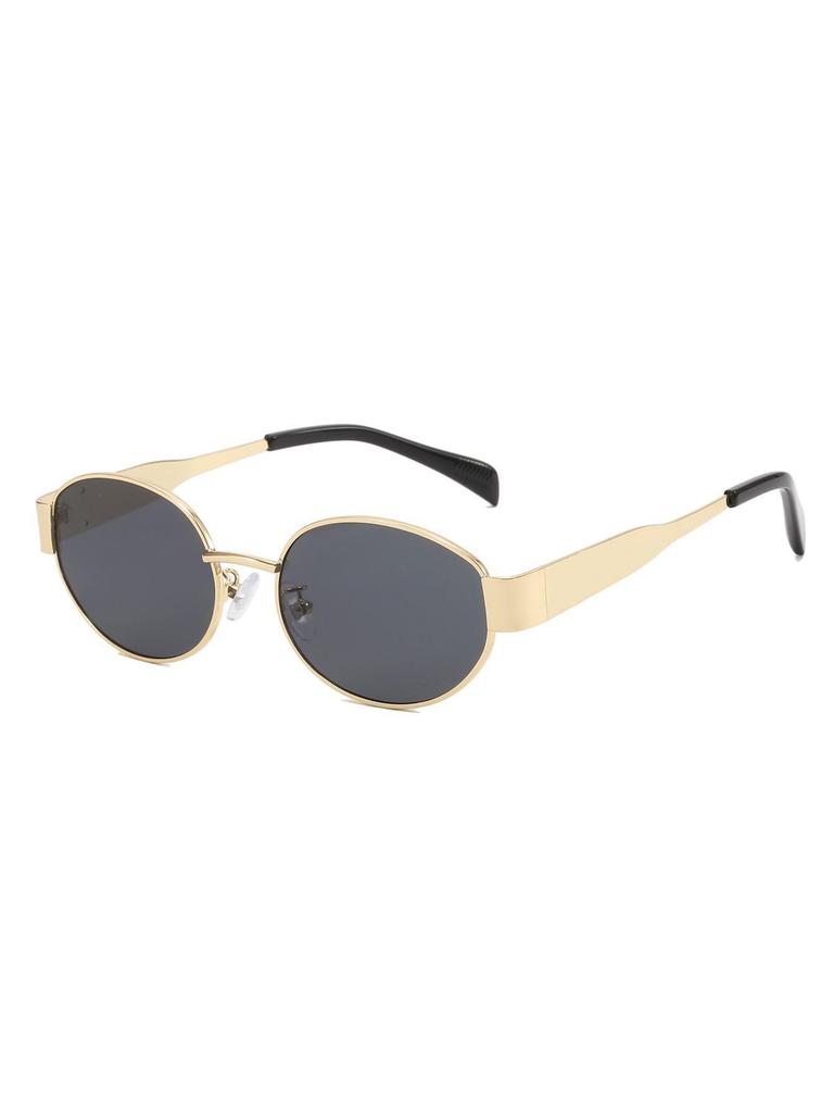 High-End Retro Cat-Eye Metal Oval Frame Sunglasses for Women - European and American Street Style