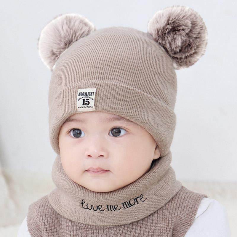 2-teiliges Set aus Babymütze und Halswärmer mit Bärenmotiv, gestrickte Babymütze und Schal, dehnbare Mütze und Schal für Kleinkinder, angenehm zu tragen