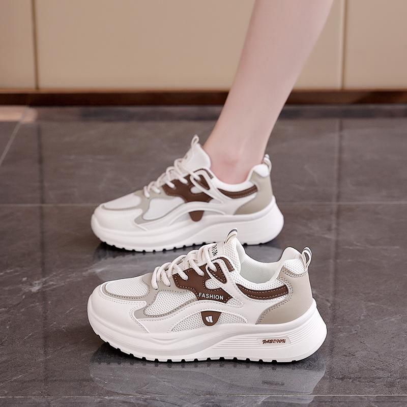Mesh Breathable Sneakers for Women's New Spring and Autumn Junior High School Students Running Lightweight Soft-soled White Shoes for Women Q103
