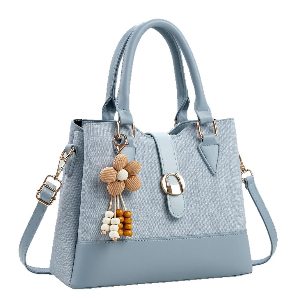 Lychee pattern texture women's bag flower pendant portable shoulder bag daily commuter messenger bag commuter bag women