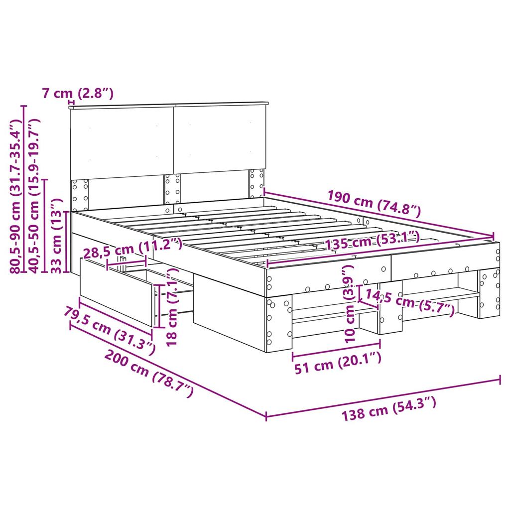 Bed Frame with Headboard Black 137 x 203 cm Engineered Wood