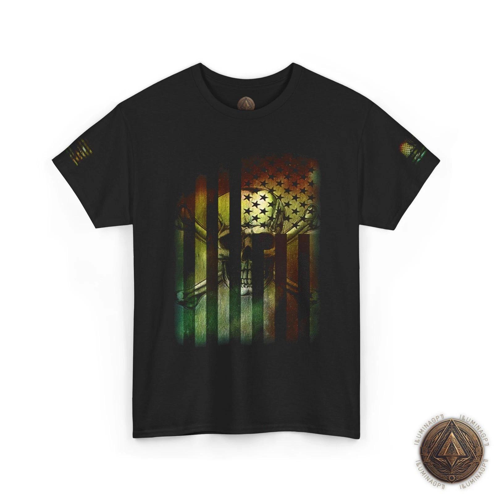 Patriotic Distressed USA Flag Skull & Crossbones T shirt - Currency 2XL