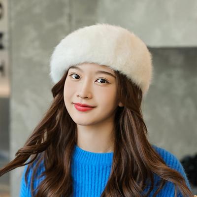 Autumn and Winter New Angela Rabbit Fur Women's Outdoor Casual Beret Sweet Solid Color Light Board Mushroom Hat