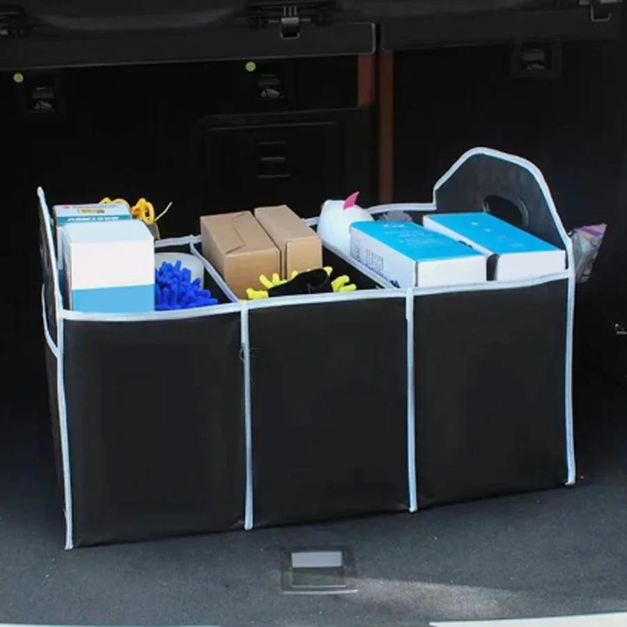 Universal car trunk organizer, portable, foldable, waterproof, automatic storage bag with 3 compartments