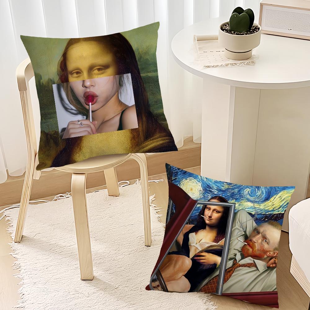 Aesthetic Art Mona Lisa Funny Pillow Case Sofa Living Room Bedroom Headboard Backrest Cushion Square Cushion Nap Time