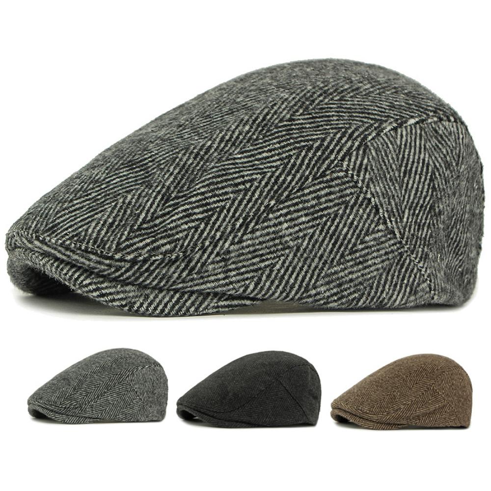 HT4841 Mens Berets Women Autumn Winter Hat Striped Artist Painter Beret Hat Adjustable Ivy Flat Cap Male Female Wool Beret Caps
