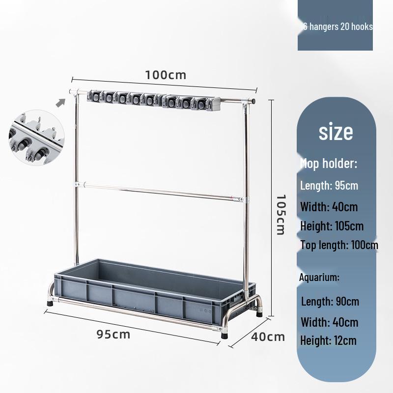 Stainless Steel Floor-Standing Mop Rack with Draining Shelf and Free Shipping