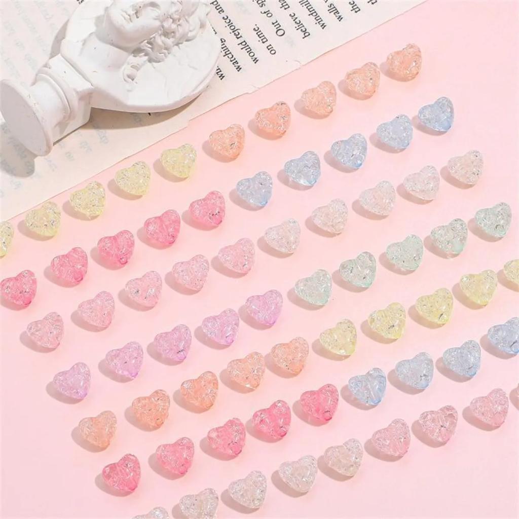 TX23 70pcs 10x9mm Candy Color Petite Acrylic Minimalist Inner Peach Heart Charm Bead DIY Handmade Jewelry Bracelet Accessories