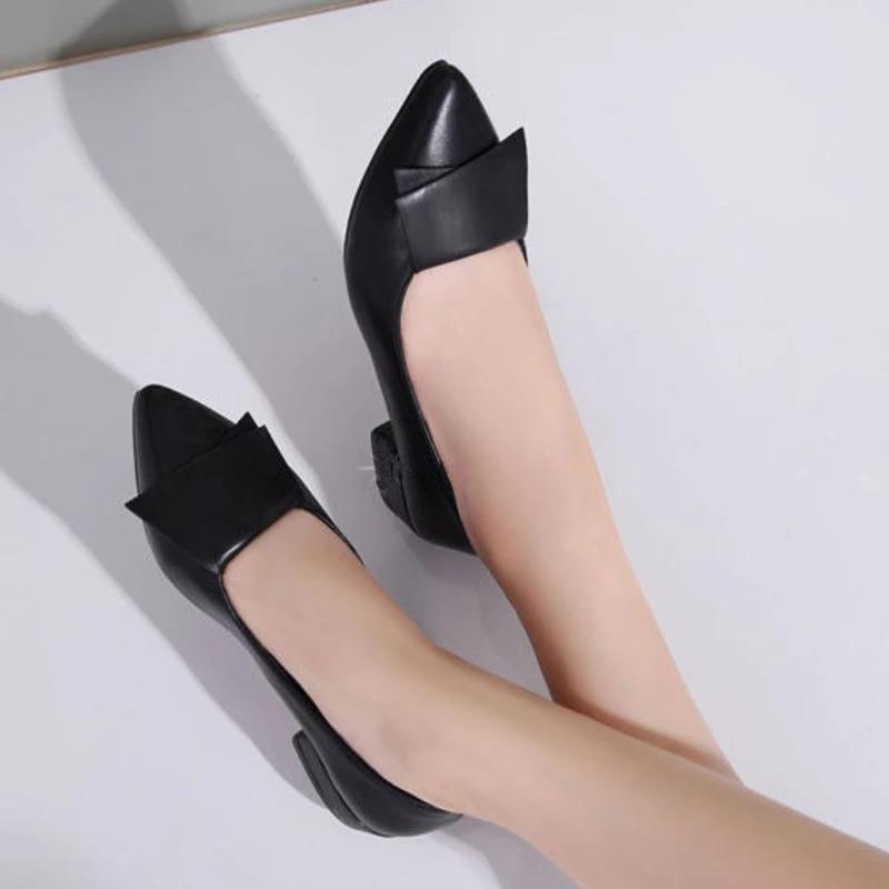 Fashion Moccasins Square Heels Women's Shoes Office Formal Ladies Pumps Black Pointed Toe Low Heel Elegant 39 on Promotion Non Slip Y2k