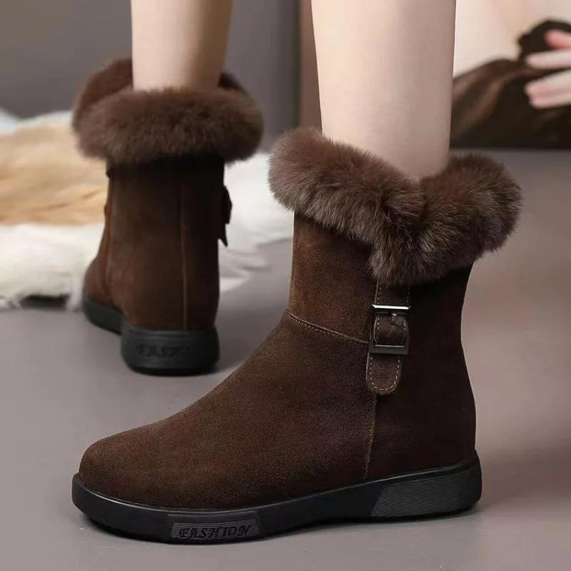 Non-Slip Fleece Lined Thickened Winter Boots Women's New Style Mom's Warm Cotton Shoes Short Boots Rabbit Fur Sole