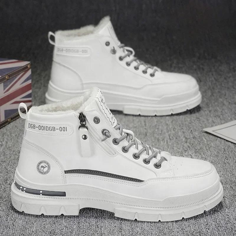 Fashion White Shoes for Men Winter Mens Warm Ankle Boots New Non-slip Sneakers for Man Motocycle Snows Boots Botas Para Hombre