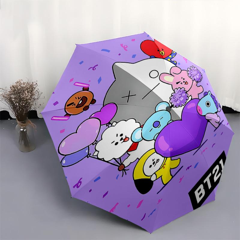 BT21,Cartoon Automatic Folding Umbrella Compact 8 Rib Design,Unique Style,Suitable for Everyday Outdoor Use,Perfect Gift for Friends a